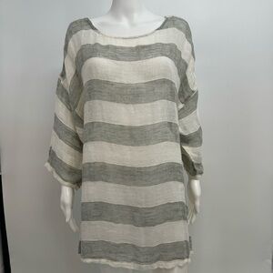 Namsar Gauze Tunic Top Womens Sz Os Drop Shoulder Semi Sheer Striped Lightweight